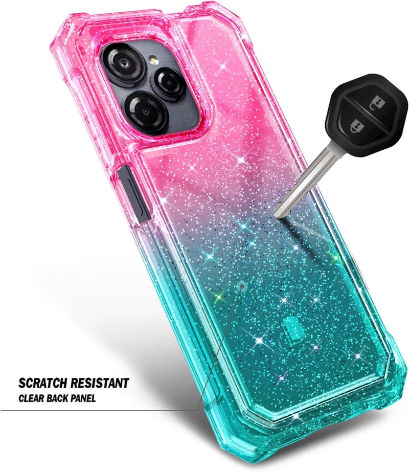 WDHD Compatible with Blu View Speed Ultra 5G Phone Case Glitter Pink/Aqua | Full-Body Protective Shockproof Bumper Cover with Tempered Glass Screen Protector, 12FT Military Grade Drop Tested - Image 4
